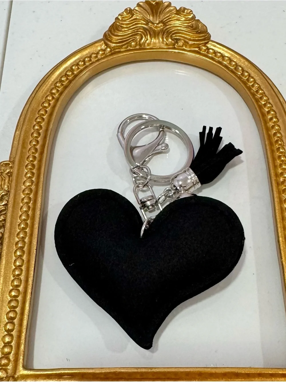 New Black Crystal Heart Keychain with Tassel